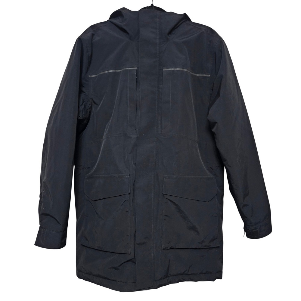Lands End Black Hooded Parka Winter Minimalist Gorpcore Utility Insulated Mens M - Picture 1 of 9